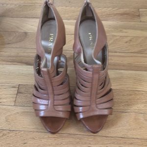 Gently worn Prada nude strappy heel.